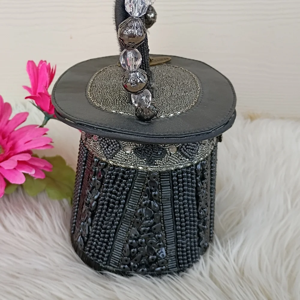 Rare Mary Frances Hocus Pocus Black Beaded Magician's Rabbit In A Hat Bucket Bag - Picture 6 of 16